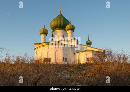 View of the Church of the Nativity of John the Baptist on a sunny December morning. Staraya Ladoga, Russia Stock Photo