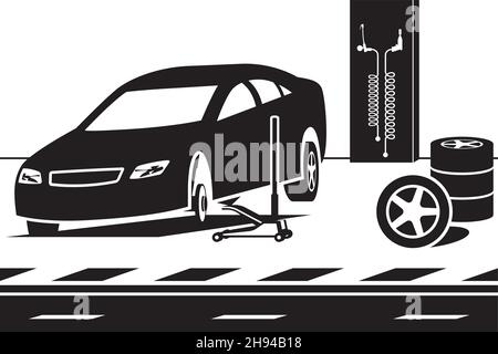 Car tire change service – vector illustration Stock Vector