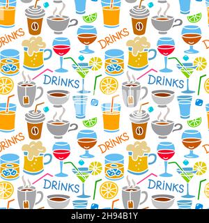 illustration of the beverages and drinks seamless colorful pattern Stock Vector