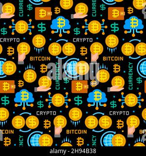 Blockchain And Crypto Currency Bitcoin Seamless Pattern Illustration Stock Vector