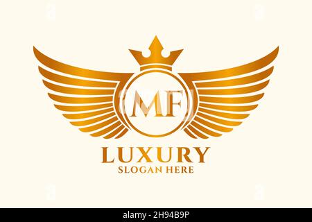 Luxury royal wing Letter MF crest Gold color Logo vector, Victory logo, crest logo, wing logo, vector logo . Stock Vector