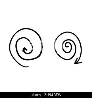 composition of two hand-drawn doodle style arrows. spiral arrows inside and outside Stock Vector