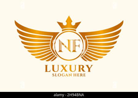 Luxury royal wing Letter NF crest Gold color Logo vector, Victory logo, crest logo, wing logo, vector logo . Stock Vector