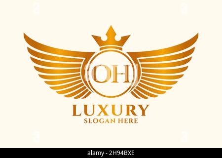 Luxury royal wing Letter OH crest Gold color Logo vector, Victory logo, crest logo, wing logo, vector logo . Stock Vector