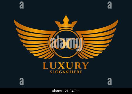 Luxury royal wing Letter OG crest Gold color Logo vector, Victory logo, crest logo, wing logo, vector logo . Stock Vector