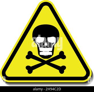 Warning sign with skull and crossbones on the yellow triangle. Poison, toxic, or biohazard prohibited caution vector icon, isolated Stock Vector