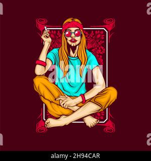 charming smoking hippie girl with awesome background Stock Vector