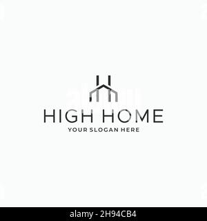 flat line art HIGH HOME building house logo design Stock Vector
