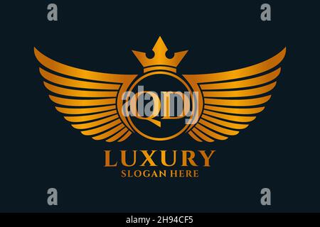 Luxury royal wing Letter QD crest Gold color Logo vector, Victory logo, crest logo, wing logo, vector logo . Stock Vector