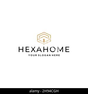 minimalist HEXAHOME building apartment logo design Stock Vector