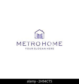 flat line art METROHOME building house logo design Stock Vector