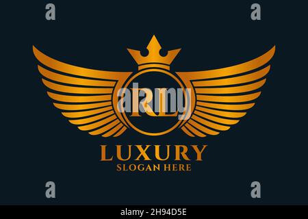 Luxury royal wing Letter RL crest Gold color Logo vector, Victory logo, crest logo, wing logo, vector logo . Stock Vector