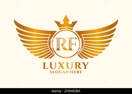Luxury royal wing Letter RF crest Gold color Logo vector, Victory logo, crest logo, wing logo, vector logo . Stock Vector