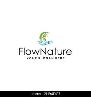 modern FlowNature waves moon Paddy Logo design Stock Vector