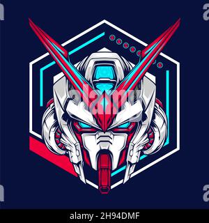 japanese robot head with futuristic background Stock Vector