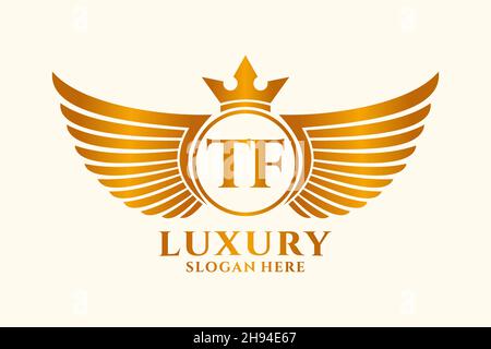 Luxury royal wing Letter TF crest Gold color Logo vector, Victory logo, crest logo, wing logo, vector logo . Stock Vector