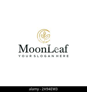 flat line art MoonLeaf plants leaves logo design Stock Vector