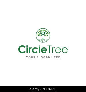 minimalist CircleTree plants root logo design Stock Vector