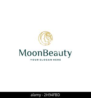 minimalist line art MoonBeauty women logo design Stock Vector