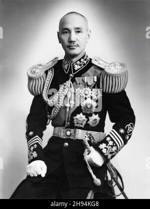 CHINA - circa 1930 - Formal studio portrait of Chiang Kai-Shek dressed in the uniform of the Commander-in-Chief of the Chinese National Revolutionary Stock Photo