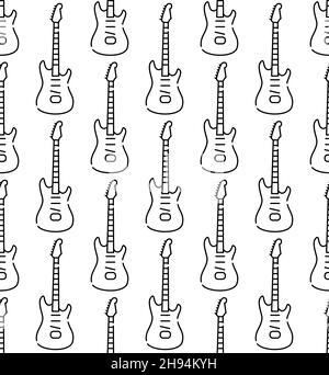 Guitars seamless vector pattern, black silhouette on a white background ...