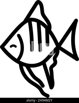 Simple fish icon. Scalar striped fish. Vector outline illustration isolated on white background. Stock Vector
