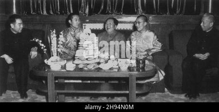 BEIJING, CHINA - 24 February 1955 - Mao Zedong (centre) meeting with ...