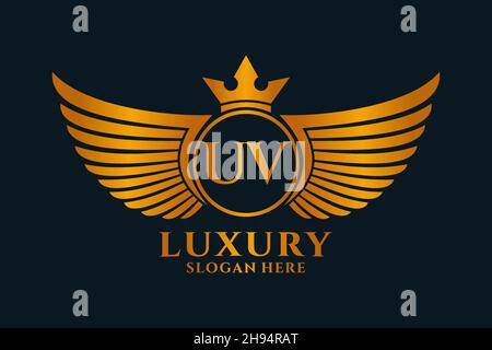 Luxury royal wing Letter UV crest Gold color Logo vector, Victory logo, crest logo, wing logo, vector logo . Stock Vector
