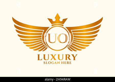 Luxury royal wing Letter UO crest Gold color Logo vector, Victory logo, crest logo, wing logo, vector logo . Stock Vector