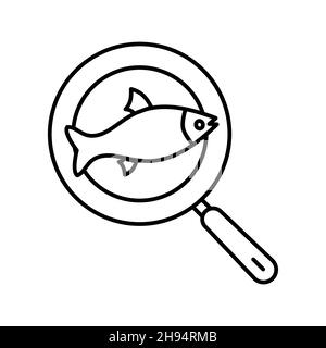 Outline, simple vector frying pan with fish icon isolated on white background. eps 10 Stock Vector