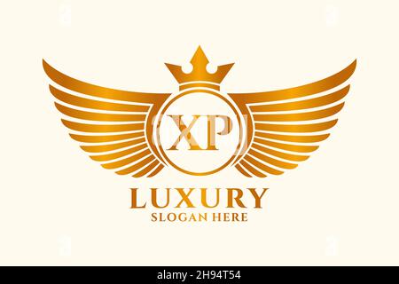 Luxury royal wing Letter XP crest Gold color Logo vector, Victory logo, crest logo, wing logo, vector logo . Stock Vector