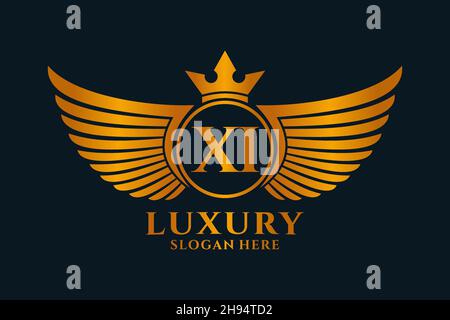 Luxury royal wing Letter XI crest Gold color Logo vector, Victory logo, crest logo, wing logo, vector logo . Stock Vector