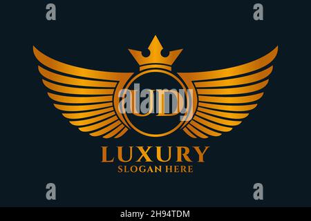 Luxury royal wing Letter UD crest Gold color Logo vector, Victory logo, crest logo, wing logo, vector logo . Stock Vector