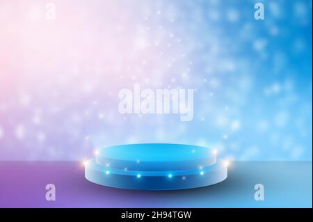 Stage or podium blue pink Searchlighted podium for presentation and award ceremony Stock Photo