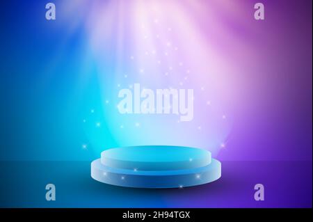 Stage or podium blue pink Searchlighted podium for presentation and award ceremony Stock Photo
