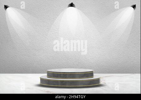 Stage or podium mortar There is a spotlight that shines Searchlighted podium for presentation and award ceremony Stock Photo