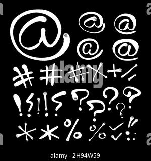 at symbols, hash sterisk question mark, exclamation mark. Icon set. Stock Vector