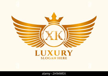 Luxury royal wing Letter XK crest Gold color Logo vector, Victory logo, crest logo, wing logo, vector logo . Stock Vector