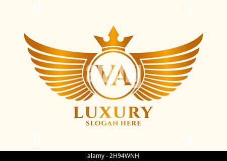 Luxury royal wing Letter VA crest Gold color Logo vector, Victory logo, crest logo, wing logo, vector logo . Stock Vector