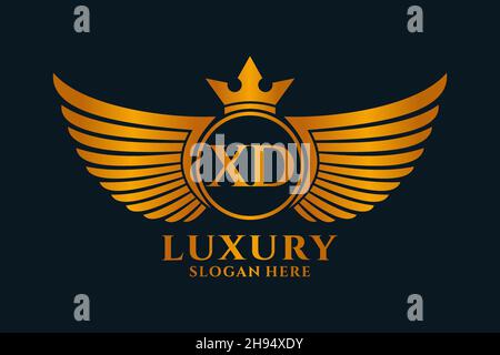 Luxury royal wing Letter XD crest Gold color Logo vector, Victory logo, crest logo, wing logo, vector logo . Stock Vector