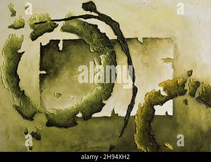 Painting of abstract shapes on canvas on green tone Stock Photo