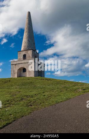 The view of the Killiney Hill Obelisk in Dublin, Ireland. Killiney Hill Park. Stock Photo