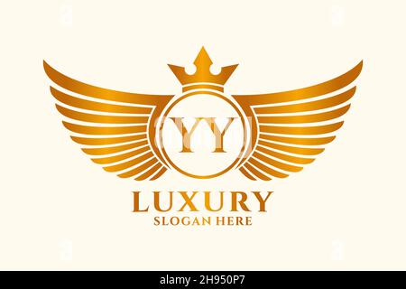 Luxury royal wing Letter YY crest Gold color Logo vector, Victory logo, crest logo, wing logo, vector logo . Stock Vector