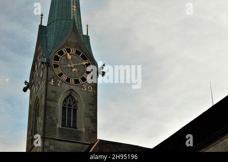 Fraumünster Church tower and clock face (Zurich, Switzerland) Stock Photo