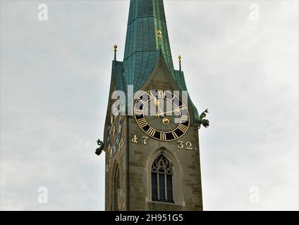 Fraumünster Church tower and clock face (Zurich, Switzerland) Stock Photo