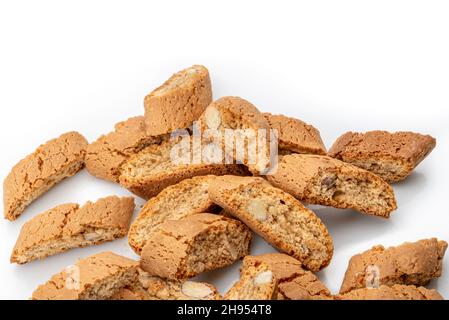 Cantuccini cookies with almonds, typical dry tuscan biscuits, italy isolated on white Stock Photo