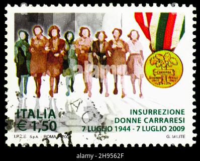 MOSCOW, RUSSIA - OCTOBER 24, 2021: Postage stamp printed in Italy shows Woman of Carrara, circa 2009 Stock Photo