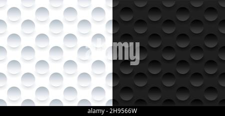 3D black and white circles sphere embossed seamless pattern on dark background and rough texture. Vector illustration Stock Vector