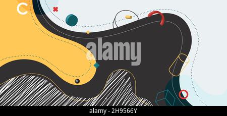 Abstract trendy organic shape composition amorphous forms and lines with 3d geometric elements on white background. Vector illustration Stock Vector