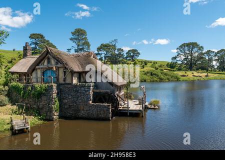 Matamata, New Zealand -11.28.2020 Hobbiton movie set created for filming The Lord of the Rings and The Hobbit movies in North Island of New Zealand